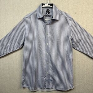 English Laundry Men's Long Sleeve Blue Striped 16 34/35 Flip Cuff Handsome